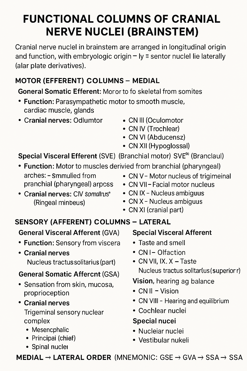 Functional Columns of Cranial Nerve Nuclei in Brainstem