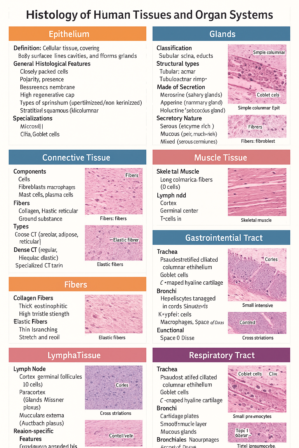 Histology of Epithelium, Connective Tissue, Muscle, Cartilage, Glands, GIT, Liver and Respiratory Tract